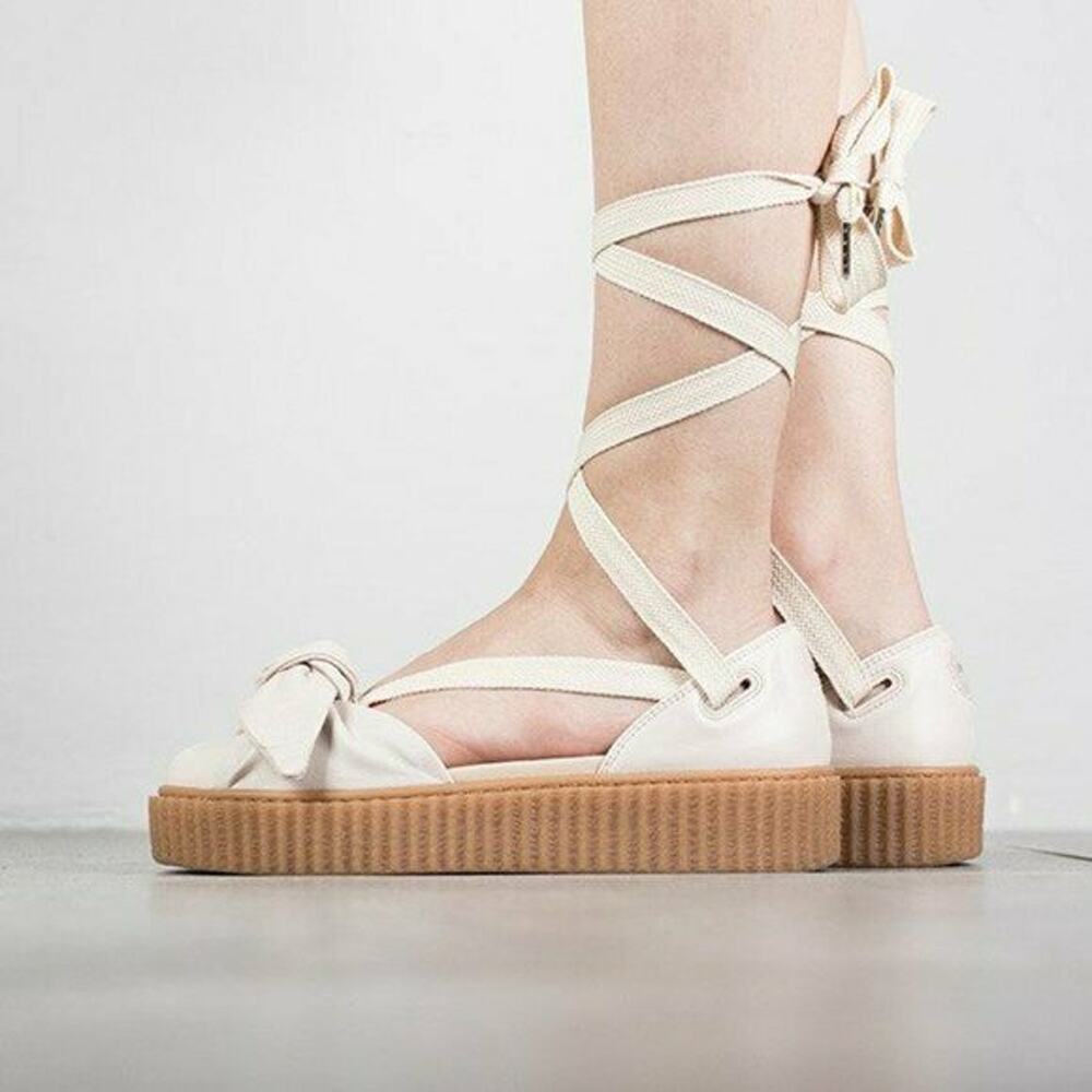 Fenty Puma Sandals Ankle Tie Pink Leather Women's Creeper Size 8